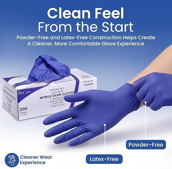 ProCure Disposable Nitrile Gloves - Latex & Powder Free - 200 Ct