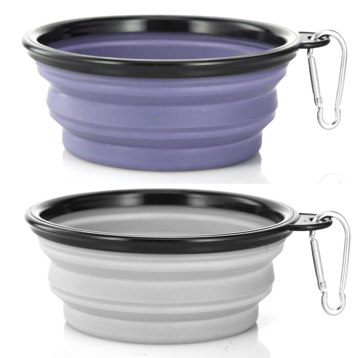 Large Dog Bowl Pet Collapsible Bowls, 2 Pack Collapsible Dog Water Bowls for Cats Dogs, Portable Pet Feeding Watering Dish for Walking Parking Traveling with 2 Carabiners (Large, Blue+Green)