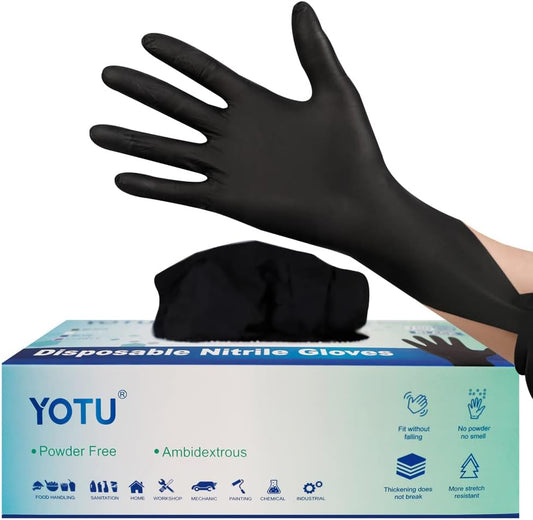 YOTU Black Disposable Nitrile Latex & Powder Free 6-Mil Gloves 100 Count, Textured, Mechanic Wearing, Cleaning, Food Black Large