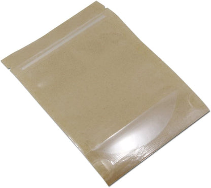 PABCK Clear Front Stand Up Kraft Paper Bags Resealable 4.7x7.9inch 50 Pcs