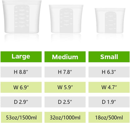 Winrock Reusable 100% Silicone Food Storage Bags, Sandwich Snack Bags New Generation Stand Up Zip Container for Soup and Leftovers, Plastice & BPA Free, Microwave Oven Safe 3 Pack (51oz, 34oz, 17oz)