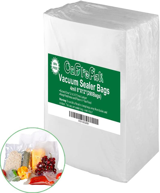 O2frepak Quart 4mil 8"x12" Vacuum Sealer Bags 200ct for Food Storage