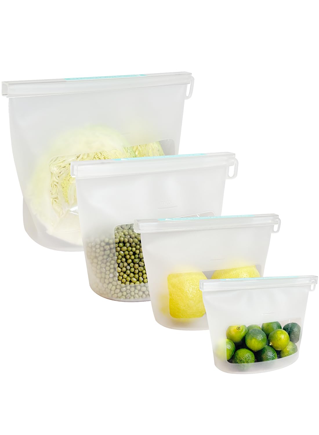 Reusable Silicone Food Storage Bags (Set of 4), Dishwasher Oven Microwave Freezer Safe, Eco-Friendly 100% Platinum, Leakproof Sous Vide Bags, Premium Lunch Containers, 2 Snack 2 Sandwich, Mixed