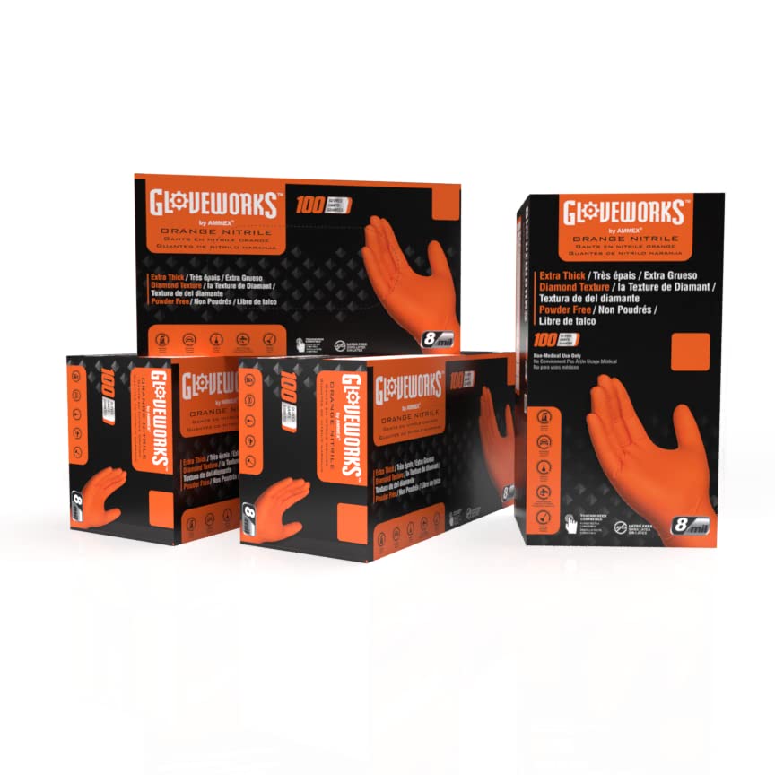 GLOVEWORKS Nitrile Gloves Disposable Orange 8 mil
