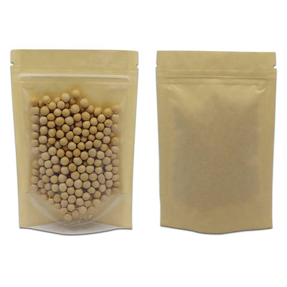 PABCK Clear Front Stand Up Kraft Paper Bags Resealable 4.7x7.9inch 50 Pcs