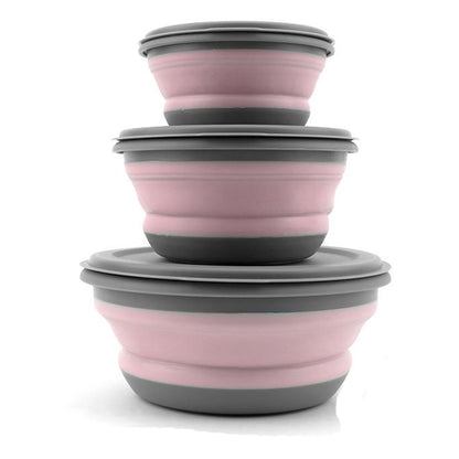 Collapsible Bowls, 3pcs Food Grade Silicone Camping Bowl Salad Bowl with lids, Portable Expandable Lunch Box Food Storage Container for Camping Travel and Picnic,Blue