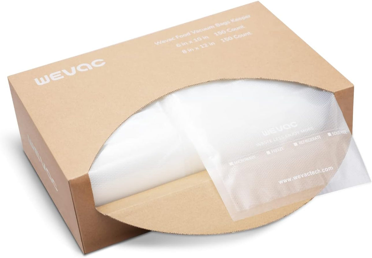 Wevac 150 Pint 6"x10" & 150 Quart 8"x12" Vacuum Sealer Bags, Keeper Box