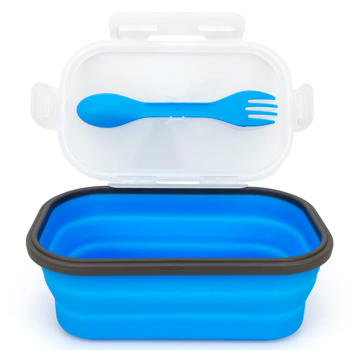 Collapsible Lunch Box Containers, Silicone Bento Box with Airtight Lid and 2 in1 Spoon & Fork, 1000ml Large Portion Reusable Silicone Food Storage Container, Microwave Dishwasher Safe