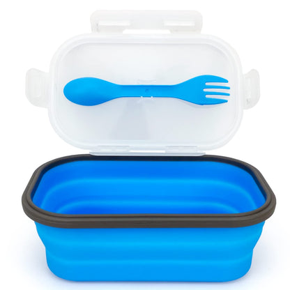 Collapsible Lunch Box Containers, Silicone Bento Box with Airtight Lid and 2 in1 Spoon & Fork, 1000ml Large Portion Reusable Silicone Food Storage Container, Microwave Dishwasher Safe