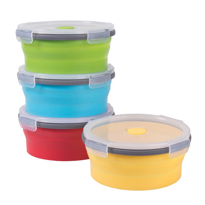 Collapsible Food Storage Containers with Lid & Air Vent, 8 Pack, 4 Rectangular + 4 Round, Annaklin Foldable Silicone Lunch Containers Collapsible Bowls Set, Microwave Freezer Dishwasher Safe, 4 Colors