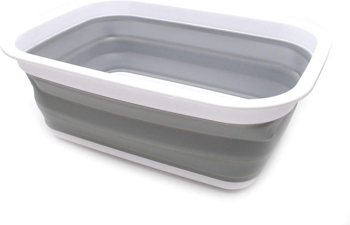 SAMMART 9.2L (2.37Gallon) Collapsible Wash Basin - Foldable Outdoor Picnic Basket - Portable Plastic Tub - Space Saving Storage Container with Size : 15.3 x 11.2 x 5.5/1.5" (M, Gray)