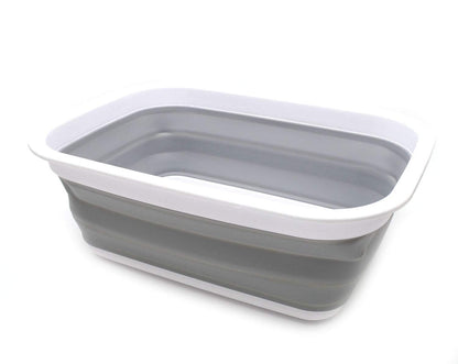 SAMMART 9.2L (2.37Gallon) Collapsible Wash Basin - Foldable Outdoor Picnic Basket - Portable Plastic Tub - Space Saving Storage Container with Size : 15.3 x 11.2 x 5.5/1.5" (M, Gray)