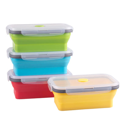 Collapsible Food Storage Containers with Lid & Air Vent, 8 Pack, 4 Rectangular + 4 Round, Annaklin Foldable Silicone Lunch Containers Collapsible Bowls Set, Microwave Freezer Dishwasher Safe, 4 Colors