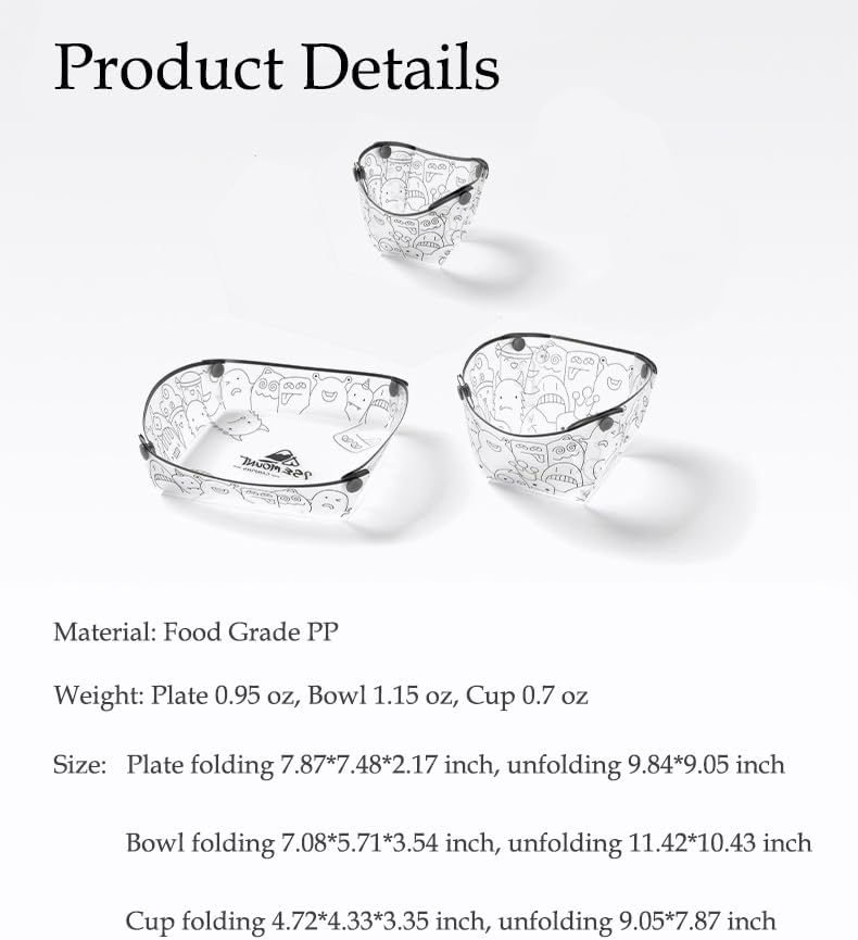 Portable Scouting & Camping Tableware Set of 6 Pieces, Folding Plate, Bowl, Water Cup, Easy-Clean, Ultra-Light, Heat-Resistant,Collapsible, Food-Grade Material, for Outdoor Picnics