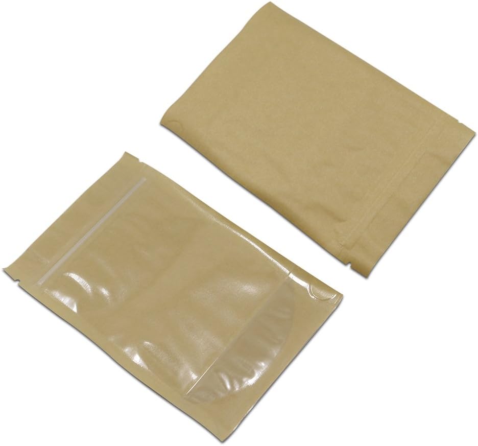 PABCK Clear Front Stand Up Kraft Paper Bags Resealable 4.7x7.9inch 50 Pcs