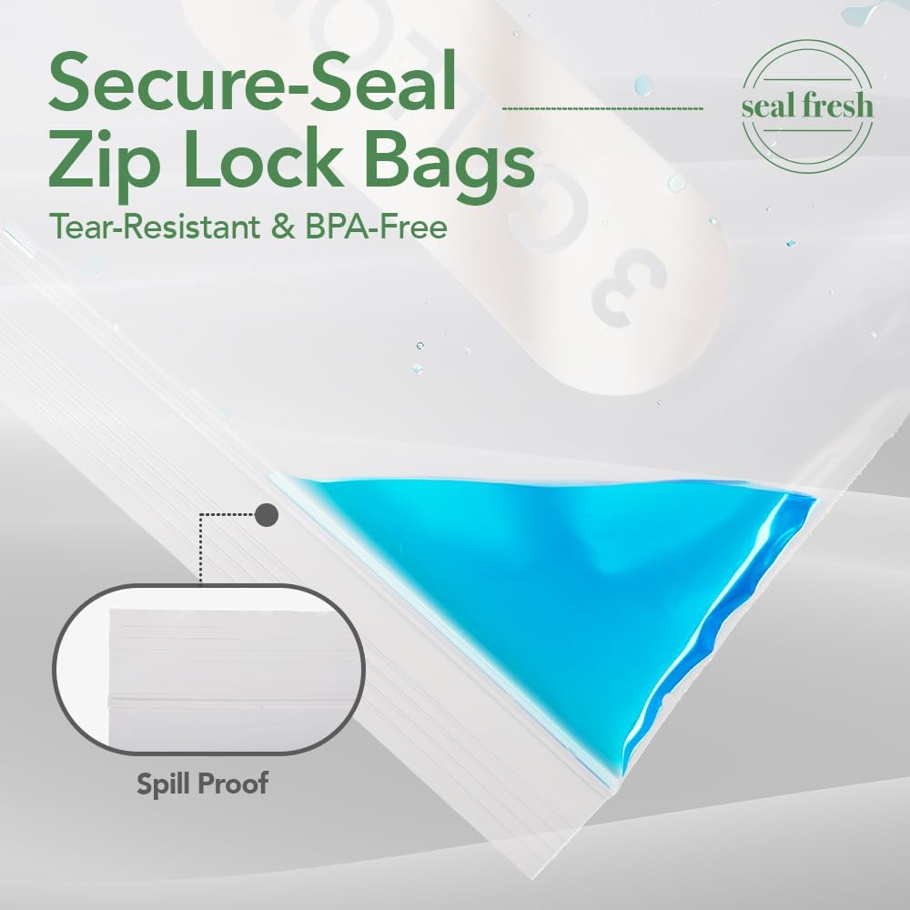 Seal Fresh 3 Gallon Large Plastic Storage Bags - 16 x 18 Inch (15 Count) - Reusable Write-On XXL Extra Large Big Oversized Clear Jumbo Zip Top Bags with Sealable Zipper for Clothes, Travel, Moving