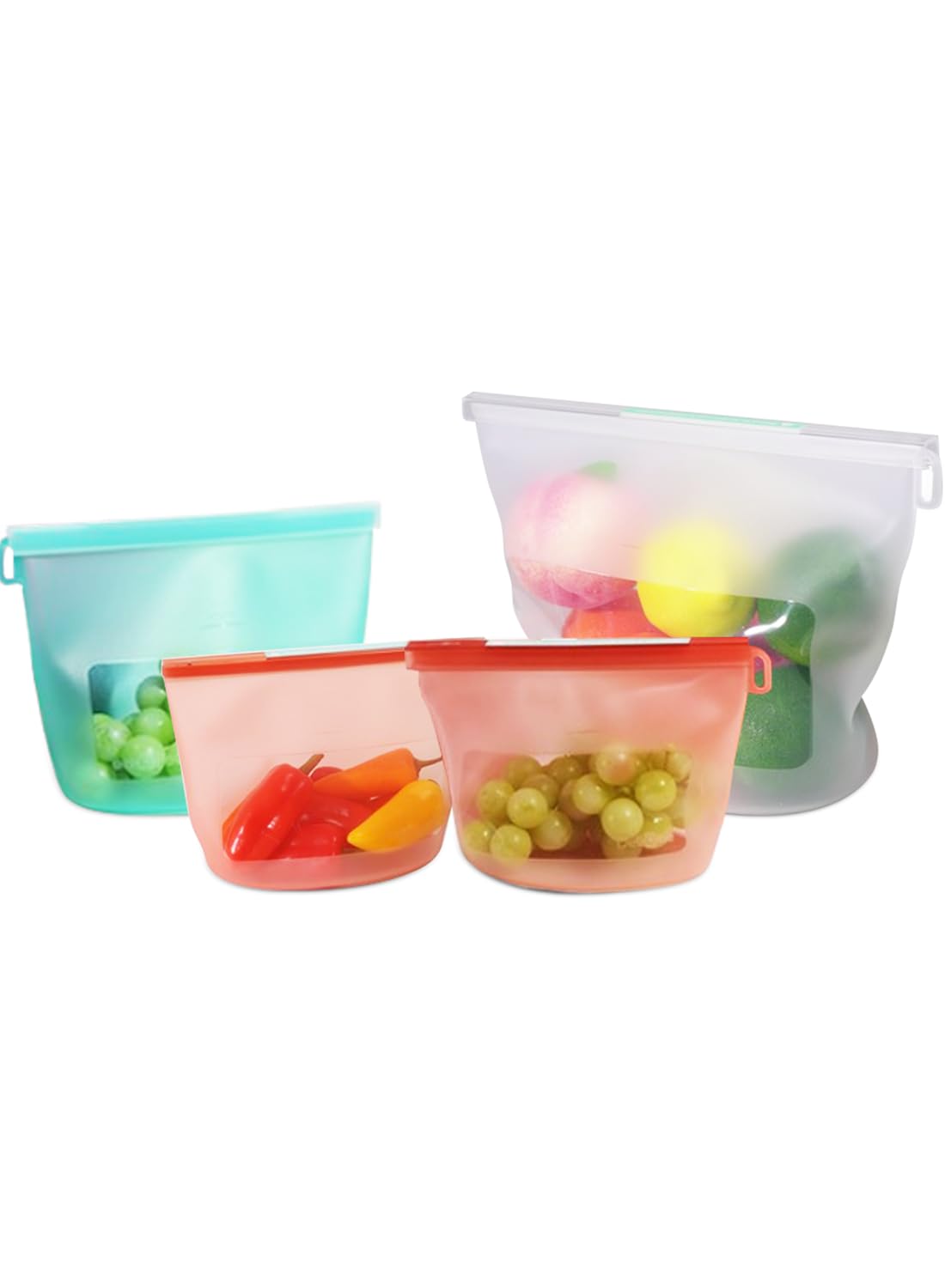 Reusable Silicone Food Storage Bags (Set of 4), Dishwasher Oven Microwave Freezer Safe, Eco-Friendly 100% Platinum, Leakproof Sous Vide Bags, Premium Lunch Containers, 2 Snack 2 Sandwich, Mixed