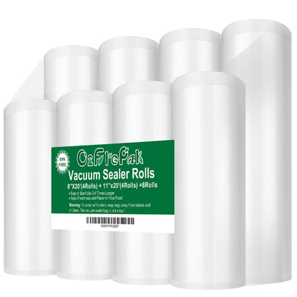 O2frepak 6RL Vacuum Sealer Bags Rolls 8"x20'(3)+11"x20'(3) for Food Storage