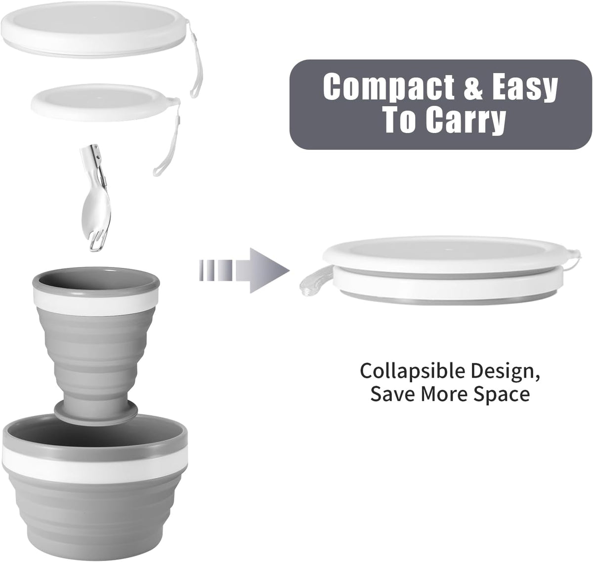 Odoland Camping Collapsible Silicone Cup and Bowl Set, Portable Mess Kit