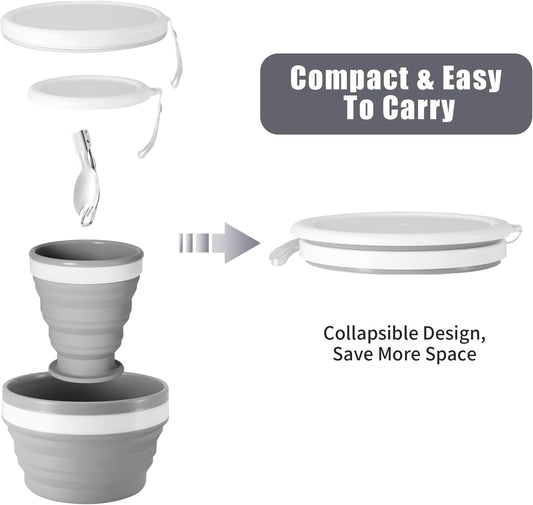 Odoland Camping Collapsible Silicone Cup and Bowl Set, Portable Mess Kit
