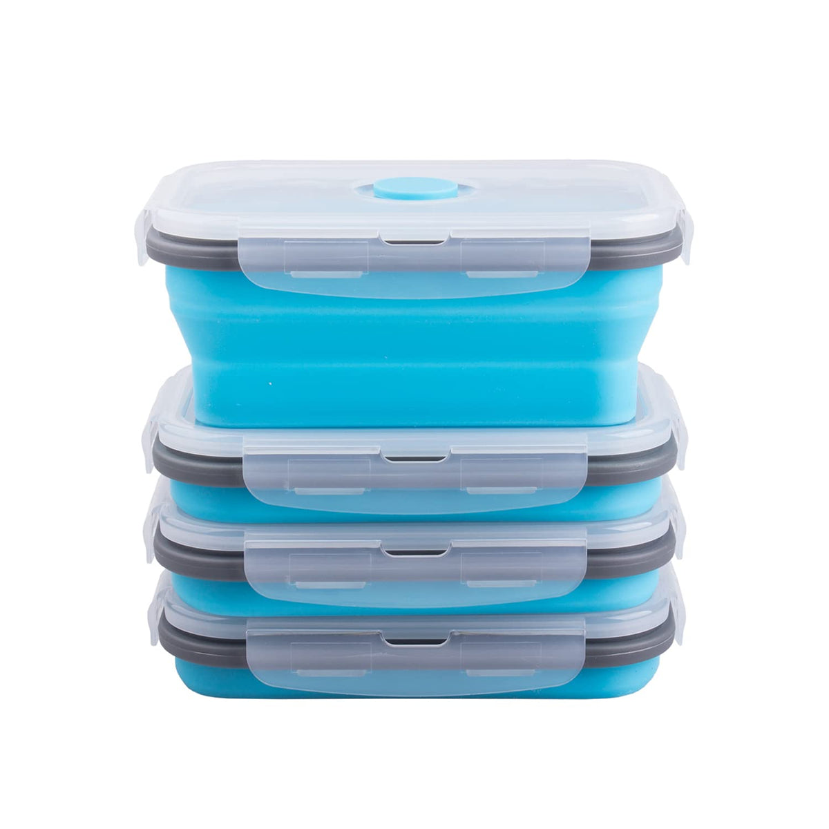 Collapsible Food Storage Containers with Lid & Air Vent, 8 Pack, 4 Rectangular + 4 Round, Annaklin Foldable Silicone Lunch Containers Collapsible Bowls Set, Microwave Freezer Dishwasher Safe, 4 Colors