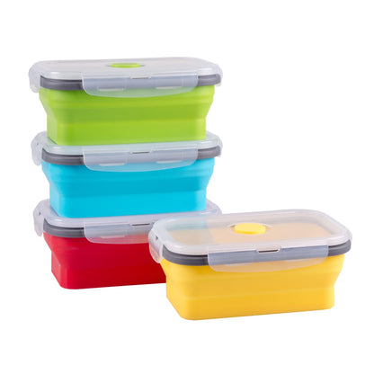 Collapsible Food Storage Containers with Lid & Air Vent, 8 Pack, 4 Rectangular + 4 Round, Annaklin Foldable Silicone Lunch Containers Collapsible Bowls Set, Microwave Freezer Dishwasher Safe, 4 Colors