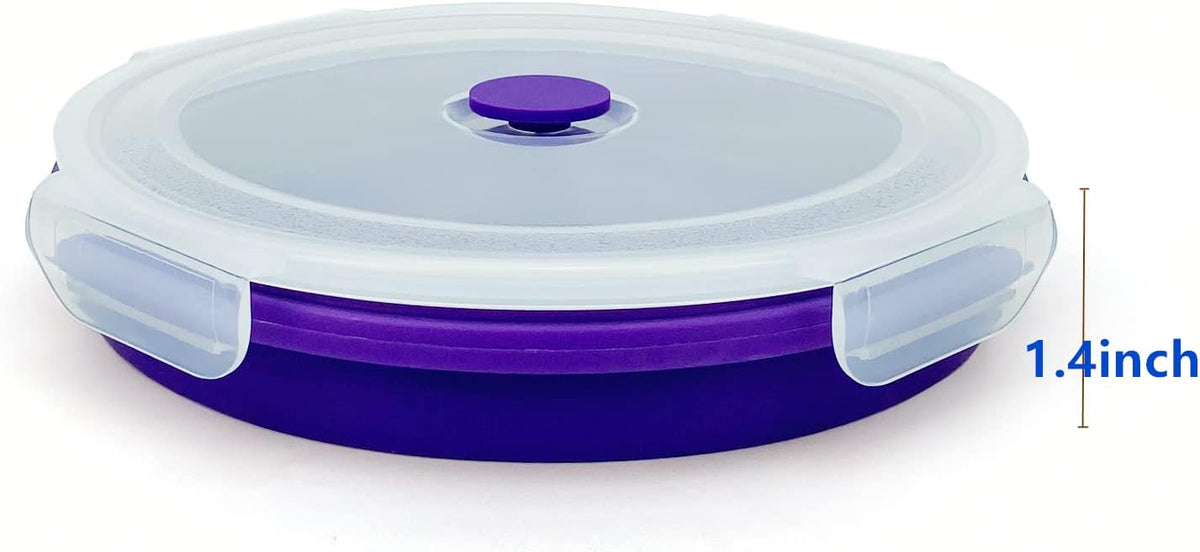 1200ml Large Camping Bowl with Foldable Spoon, Collapsible Bowl With Lid, Silicone Bento Box, For Travel Camping Meal Prep & Food Storage, Microwave Dishwasher Safe, Purple