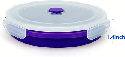 1200ml Large Camping Bowl with Foldable Spoon, Collapsible Bowl With Lid, Silicone Bento Box, For Travel Camping Meal Prep & Food Storage, Microwave Dishwasher Safe, Purple