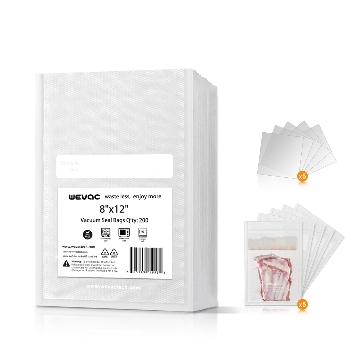 Wevac Vacuum Sealer Bags 11x16" 100 Gallon for Food Saver Vacuum Machine