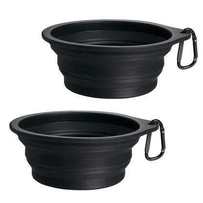 PetBonus 2-Pack Silicone Collapsible Dog Bowls, BPA Free Dishwasher Safe, Portable Foldable Expandable Travel Bowl, Food Water Feeding Cup Dish for Dogs Cats with 2 Carabiners (Army Green, Navy Blue)
