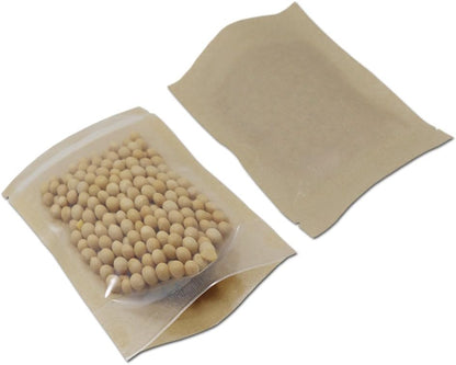 PABCK Clear Front Stand Up Kraft Paper Bags Resealable 4.7x7.9inch 50 Pcs