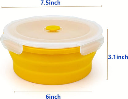 1200ml Large Collapsible Bowl With Lid, Camping Bowl with Foldable Spoon, Silicone Bento Box For Meal Prep & Food Storage, Microwave Safe, Orange