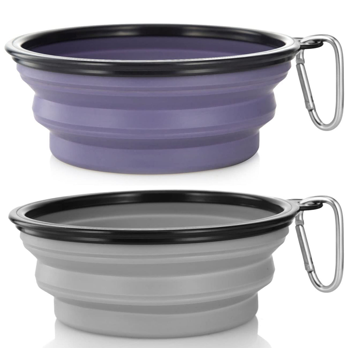 Large Dog Bowl Pet Collapsible Bowls, 2 Pack Collapsible Dog Water Bowls for Cats Dogs, Portable Pet Feeding Watering Dish for Walking Parking Traveling with 2 Carabiners (Large, Blue+Green)