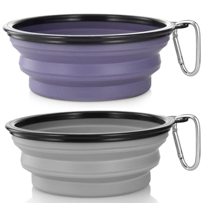 Large Dog Bowl Pet Collapsible Bowls, 2 Pack Collapsible Dog Water Bowls for Cats Dogs, Portable Pet Feeding Watering Dish for Walking Parking Traveling with 2 Carabiners (Large, Blue+Green)