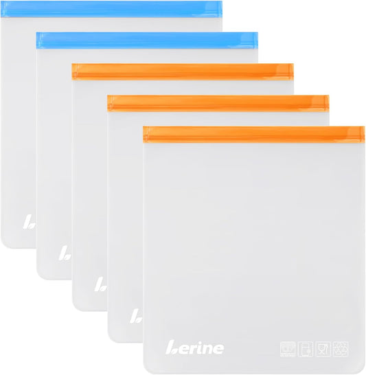 Lerine 5 Pack Reusable 2 Gallon Freezer Bags Dishwasher Safe