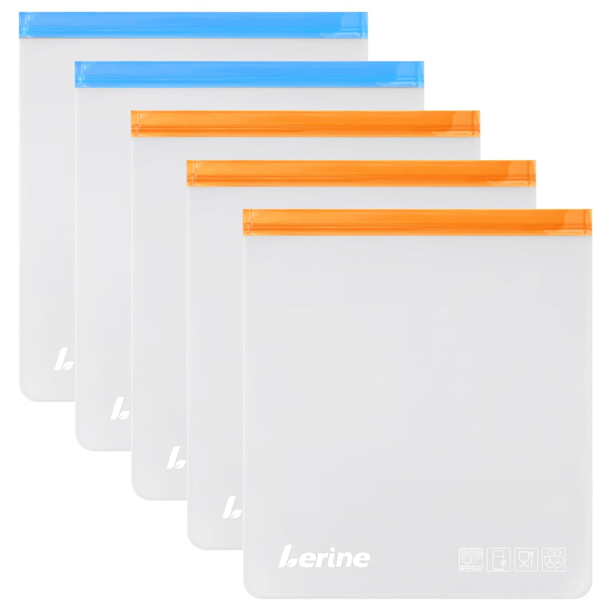 Lerine 5 Pack Reusable 2 Gallon Freezer Bags Dishwasher Safe