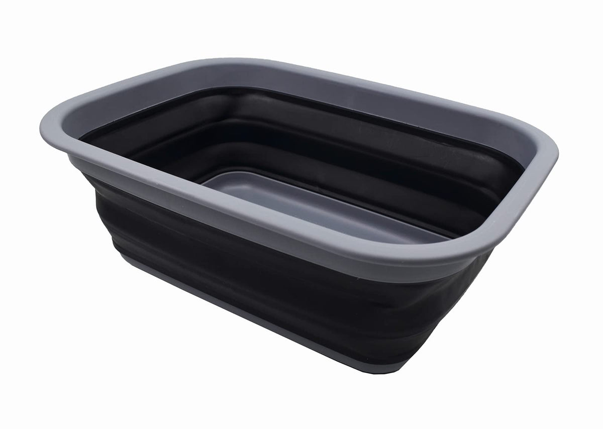 SAMMART 9.2L (2.37Gallon) Collapsible Wash Basin - Foldable Outdoor Picnic Basket - Portable Plastic Tub - Space Saving Storage Container with Size : 15.3 x 11.2 x 5.5/1.5" (M, Gray)