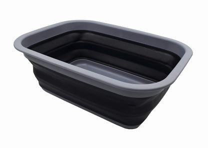 SAMMART 9.2L (2.37Gallon) Collapsible Wash Basin - Foldable Outdoor Picnic Basket - Portable Plastic Tub - Space Saving Storage Container with Size : 15.3 x 11.2 x 5.5/1.5" (M, Gray)