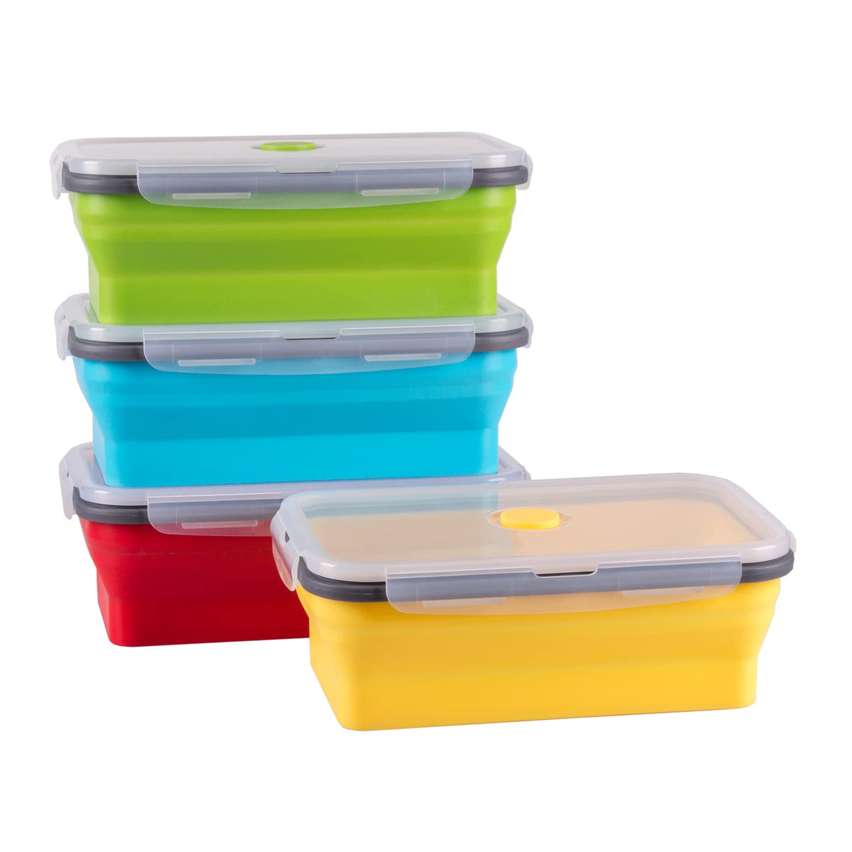 Collapsible Food Storage Containers with Lid & Air Vent, 8 Pack, 4 Rectangular + 4 Round, Annaklin Foldable Silicone Lunch Containers Collapsible Bowls Set, Microwave Freezer Dishwasher Safe, 4 Colors