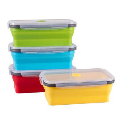 Collapsible Food Storage Containers with Lid & Air Vent, 8 Pack, 4 Rectangular + 4 Round, Annaklin Foldable Silicone Lunch Containers Collapsible Bowls Set, Microwave Freezer Dishwasher Safe, 4 Colors