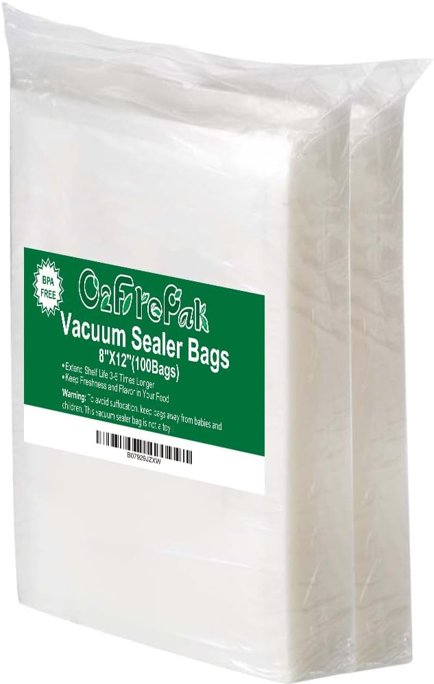 O2frepak Quart 8"x12" Vacuum Sealer Bags 100ct for Food Storage