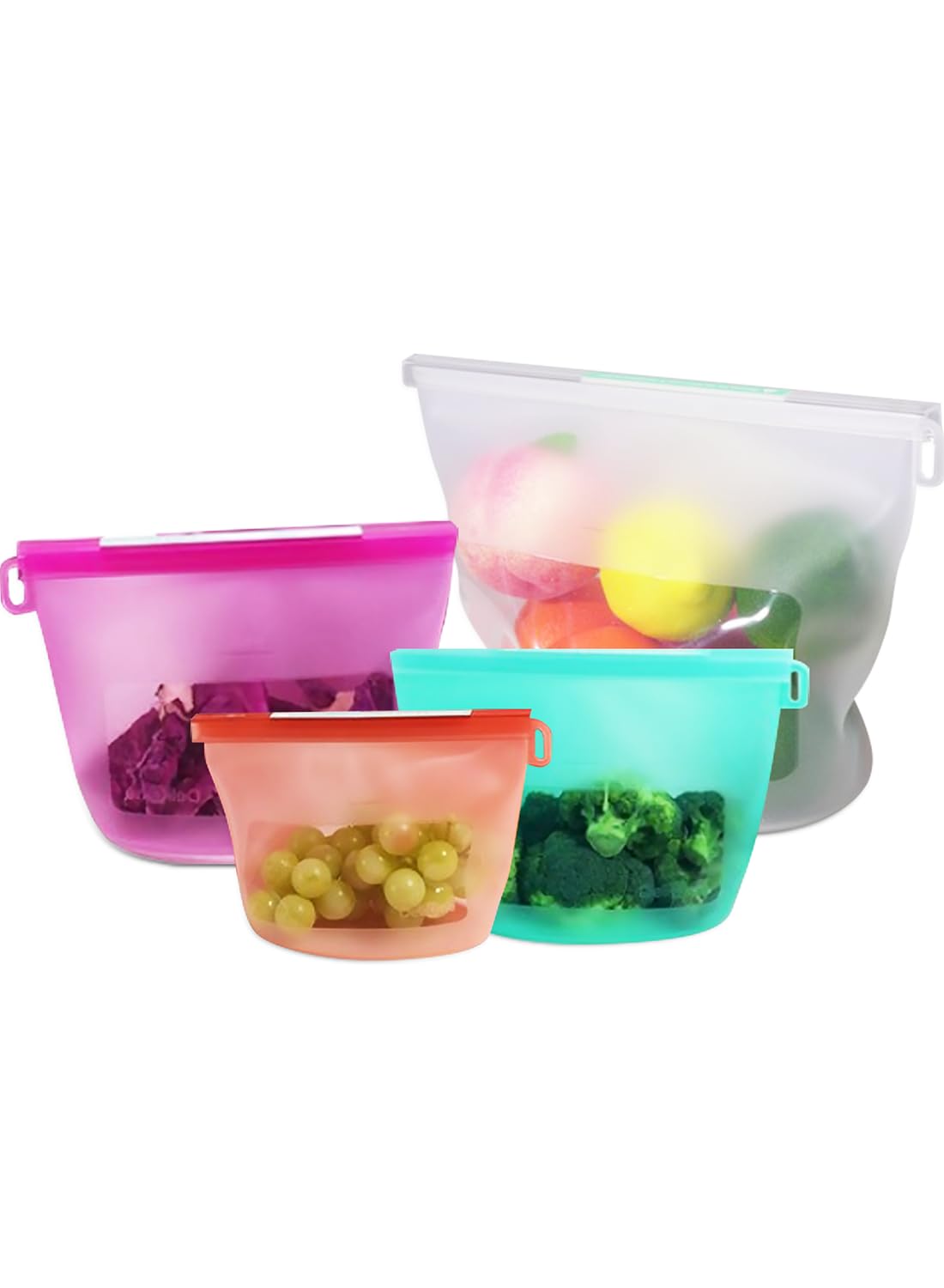 Reusable Silicone Food Storage Bags (Set of 4), Dishwasher Oven Microwave Freezer Safe, Eco-Friendly 100% Platinum, Leakproof Sous Vide Bags, Premium Lunch Containers, 2 Snack 2 Sandwich, Mixed