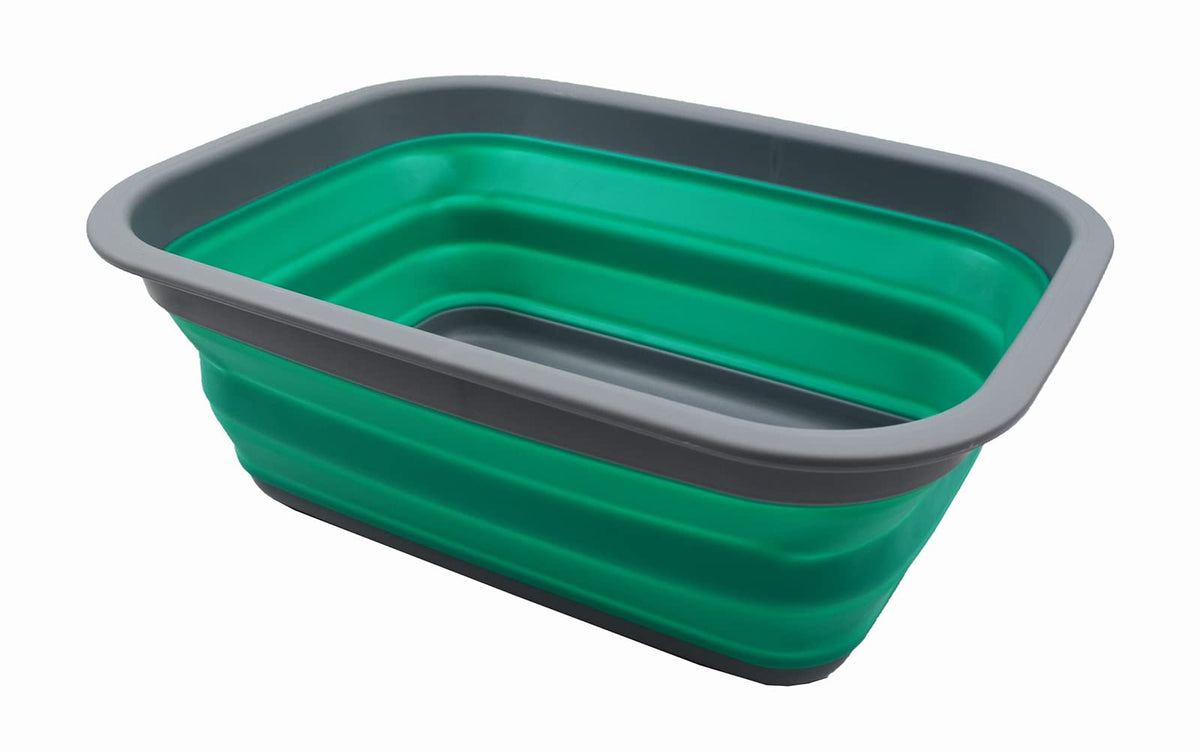 SAMMART 9.2L (2.37Gallon) Collapsible Wash Basin - Foldable Outdoor Picnic Basket - Portable Plastic Tub - Space Saving Storage Container with Size : 15.3 x 11.2 x 5.5/1.5" (M, Gray)