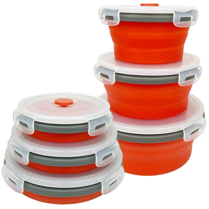 CARTINTS Silicone Collapsible Food Storage Containers-Prep/Storage Bowls with Lids – Set of 4 Round Silicone Lunch Containers – Microwave and Freezer Food Containers (Blue)