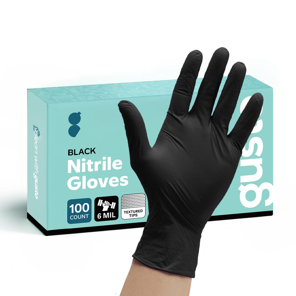 GUSTO Black Nitrile Gloves - Disposable Heavy Duty 6 Mil