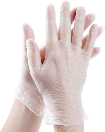 200 Disposable Vinyl Gloves, Non-Sterile, Powder-Free, Smooth Touch, Food Service Grade, Large Size [2x100 Pack]