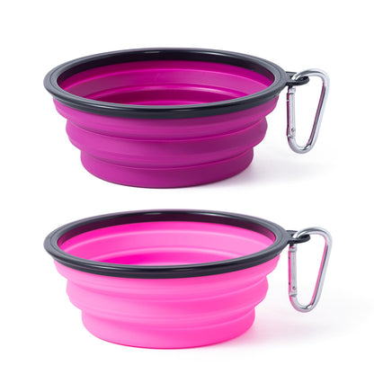 Large Dog Bowl Pet Collapsible Bowls, 2 Pack Collapsible Dog Water Bowls for Cats Dogs, Portable Pet Feeding Watering Dish for Walking Parking Traveling with 2 Carabiners (Large, Blue+Green)