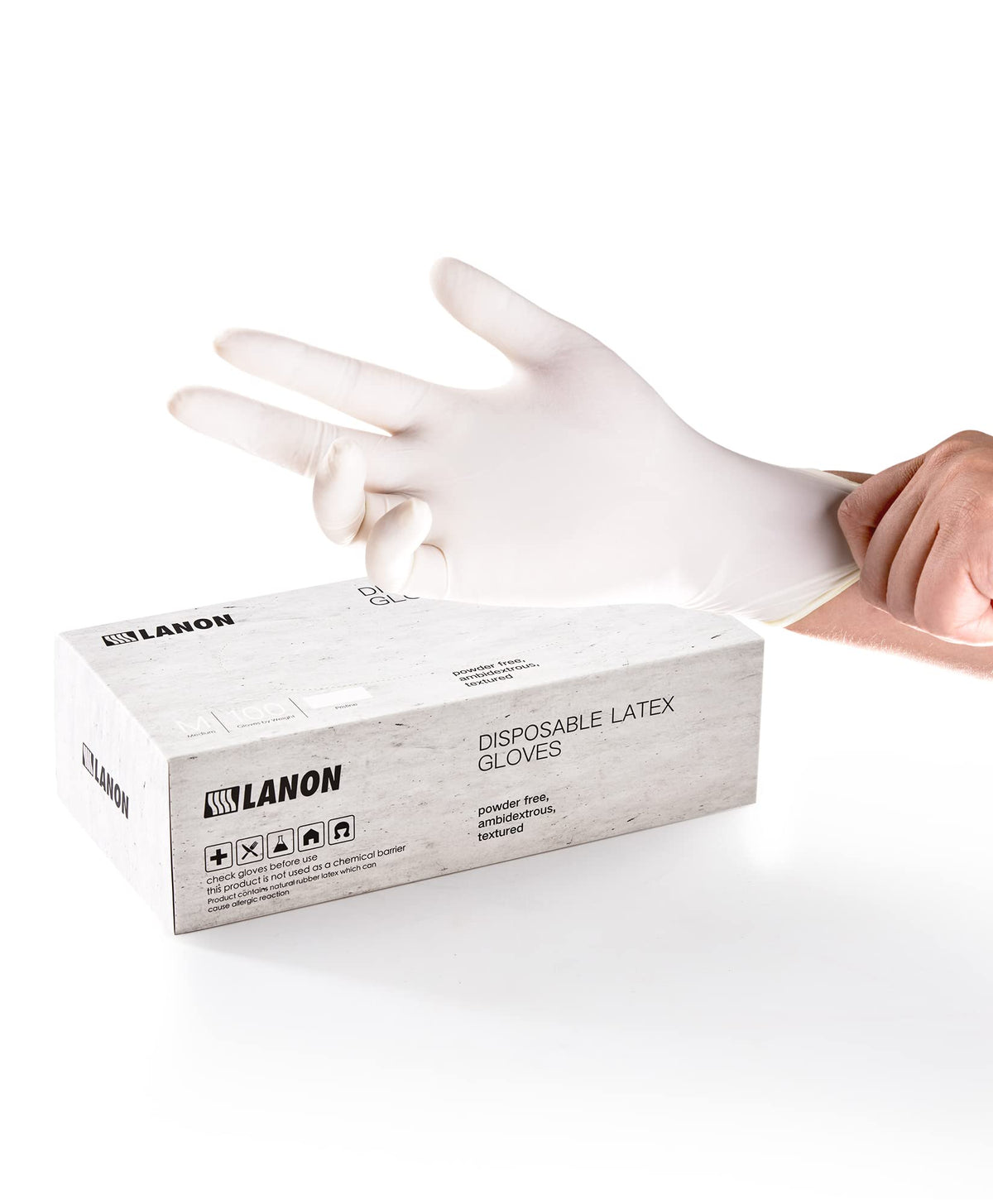 LANON 5 mil White Latex Disposable Gloves,Food Prep Gloves,Medium