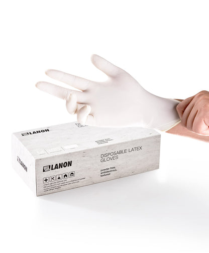 LANON 5 mil White Latex Disposable Gloves,Food Prep Gloves,Medium