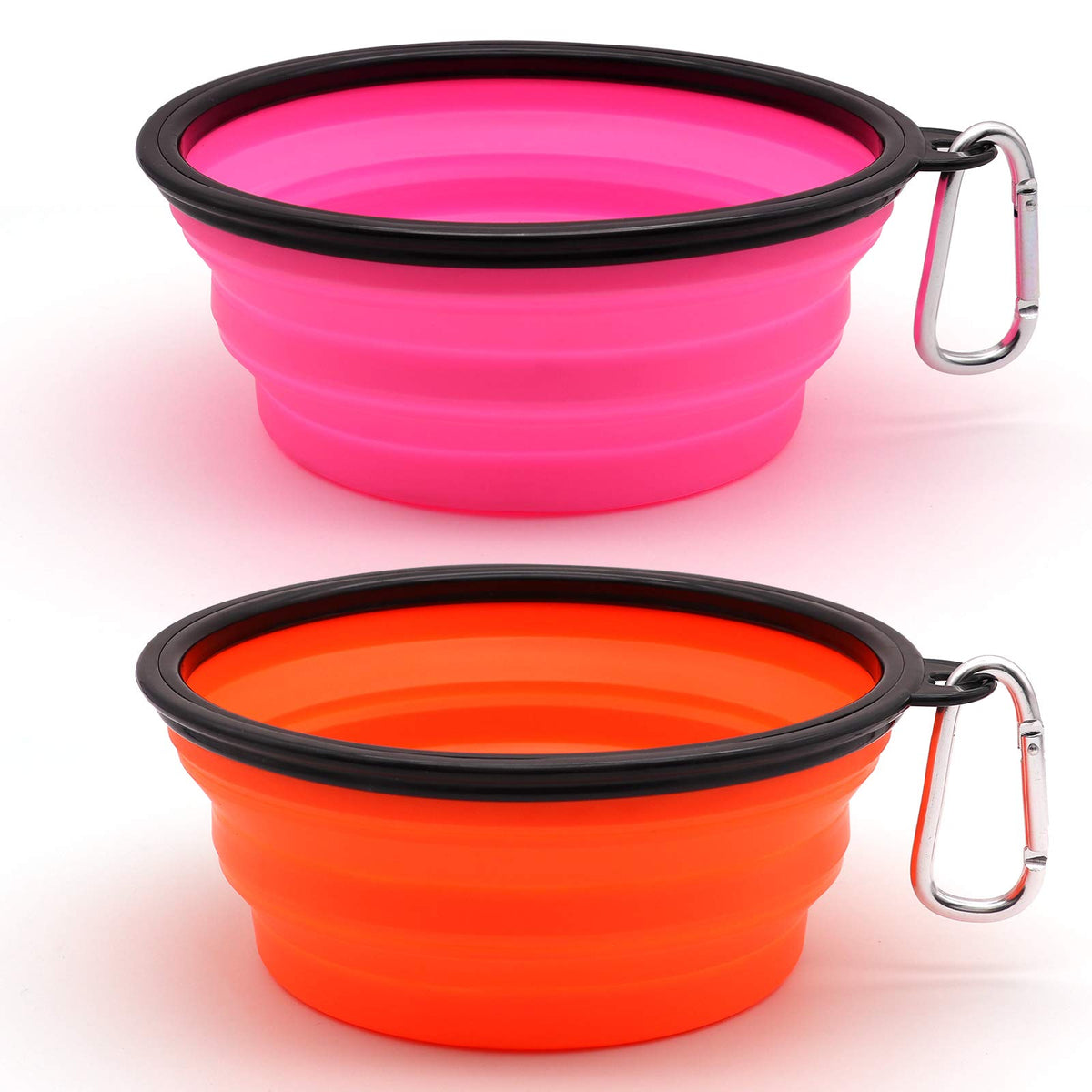Large Dog Bowl Pet Collapsible Bowls, 2 Pack Collapsible Dog Water Bowls for Cats Dogs, Portable Pet Feeding Watering Dish for Walking Parking Traveling with 2 Carabiners (Large, Blue+Green)